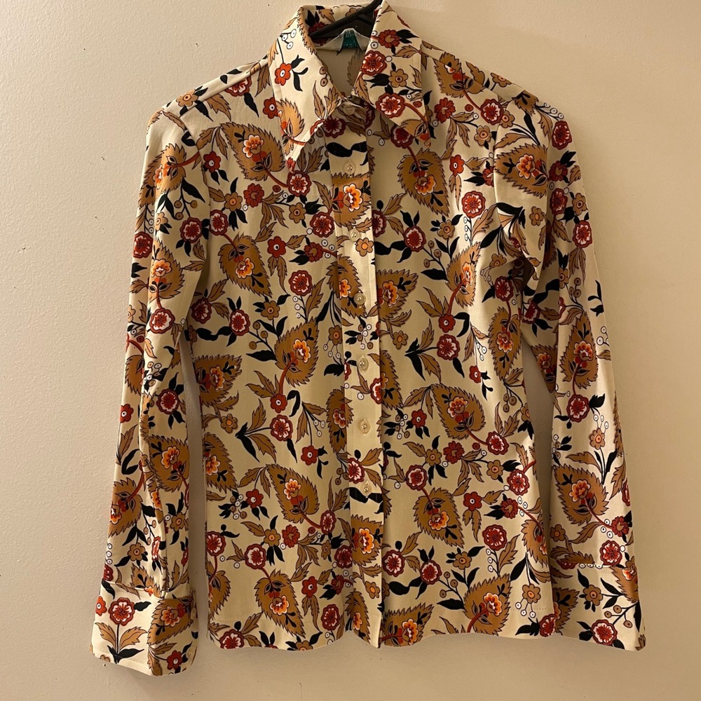 Vintage Sears JR Bazaar Floral Paisley Button‎ Up Shirt Womens Retro 70s